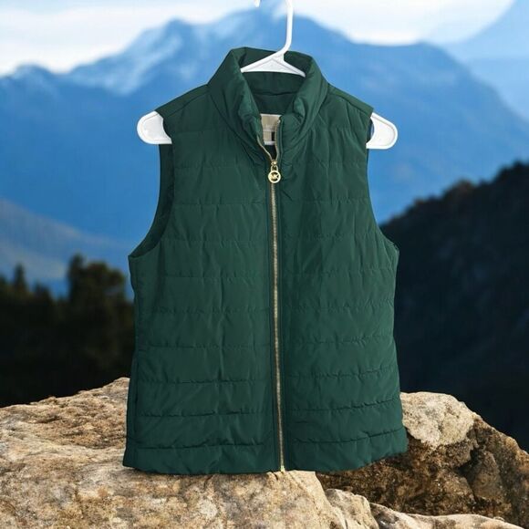 MICHAEL KORS medium Green Quilted Vest with Gold Zipper EUC clean - Picture 1 of 6